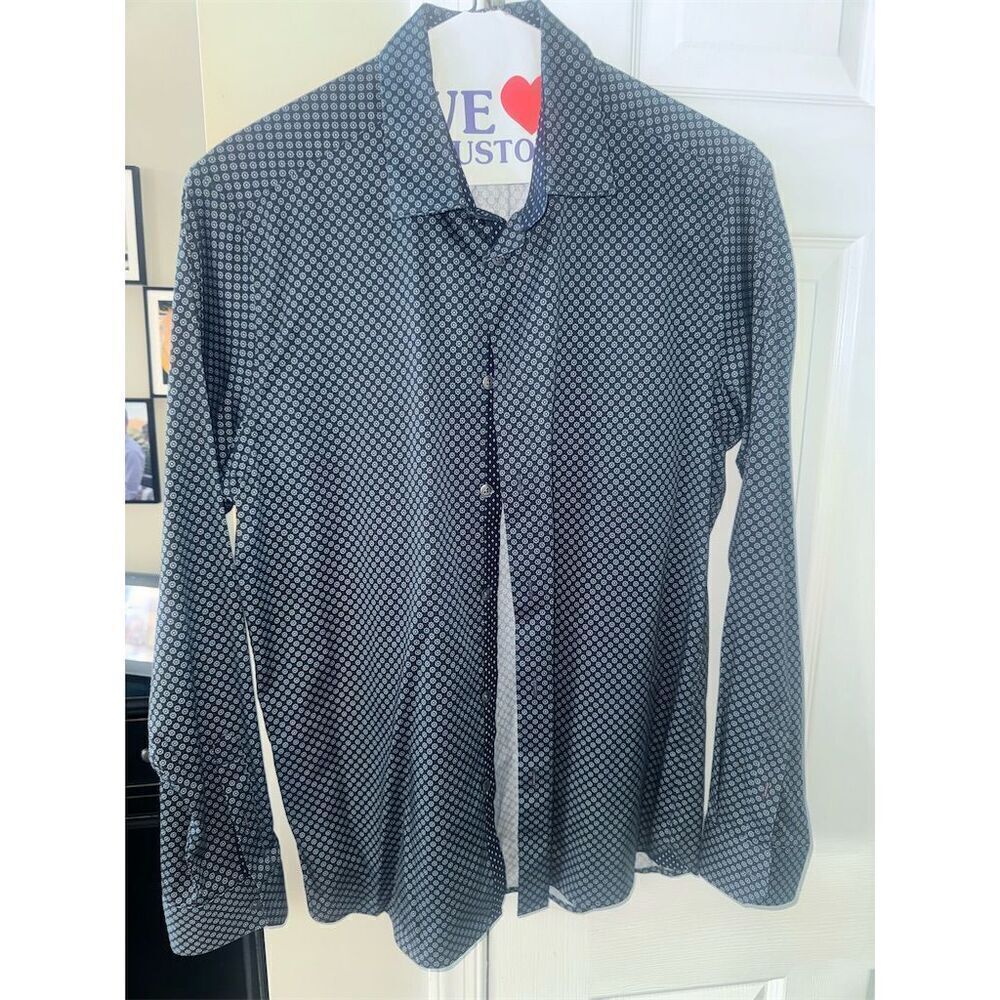 Ted Baker Men's Geometric‎ Print Long Sleeve Shirt Blue Size 4 Casual - Picture 2 of 7